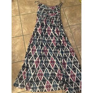 ANN TAYLOR Ikat Geometric Print Jersey Long Maxi Dress Strapless Summer Size 8